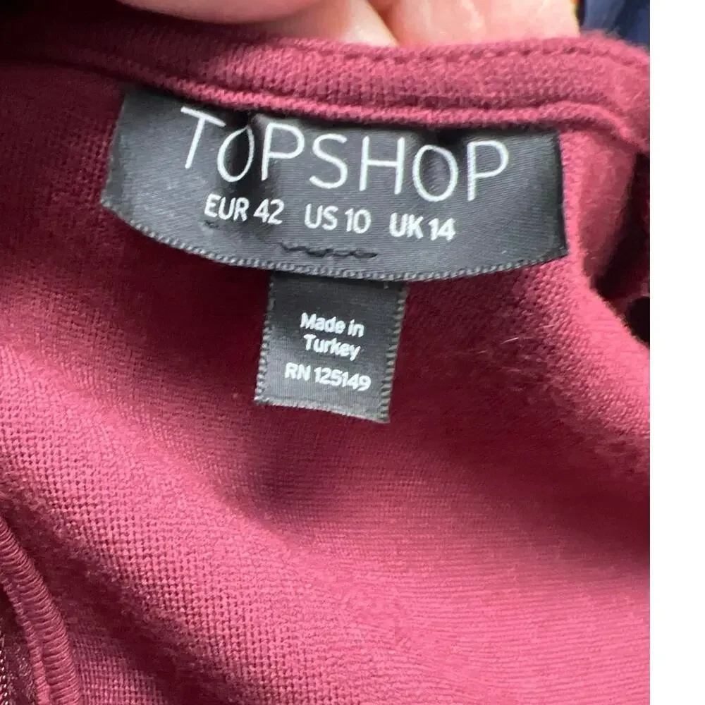Topshop Women Ponte Faux Wrap Dress Size 10 Maroon V-Neck 3/4 Sleeves Work - Picture 3 of 5
